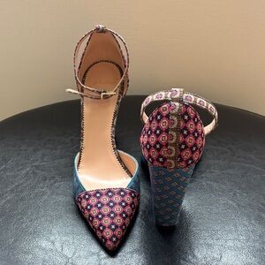 J. Crew Collection Ankle-Strap Pumps in Mixed Silk Tie